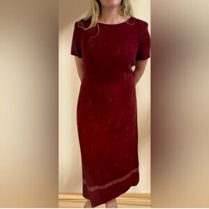 ❤️ Talbots Red Sheath Short Sleeve Floral Print Maxi Dress